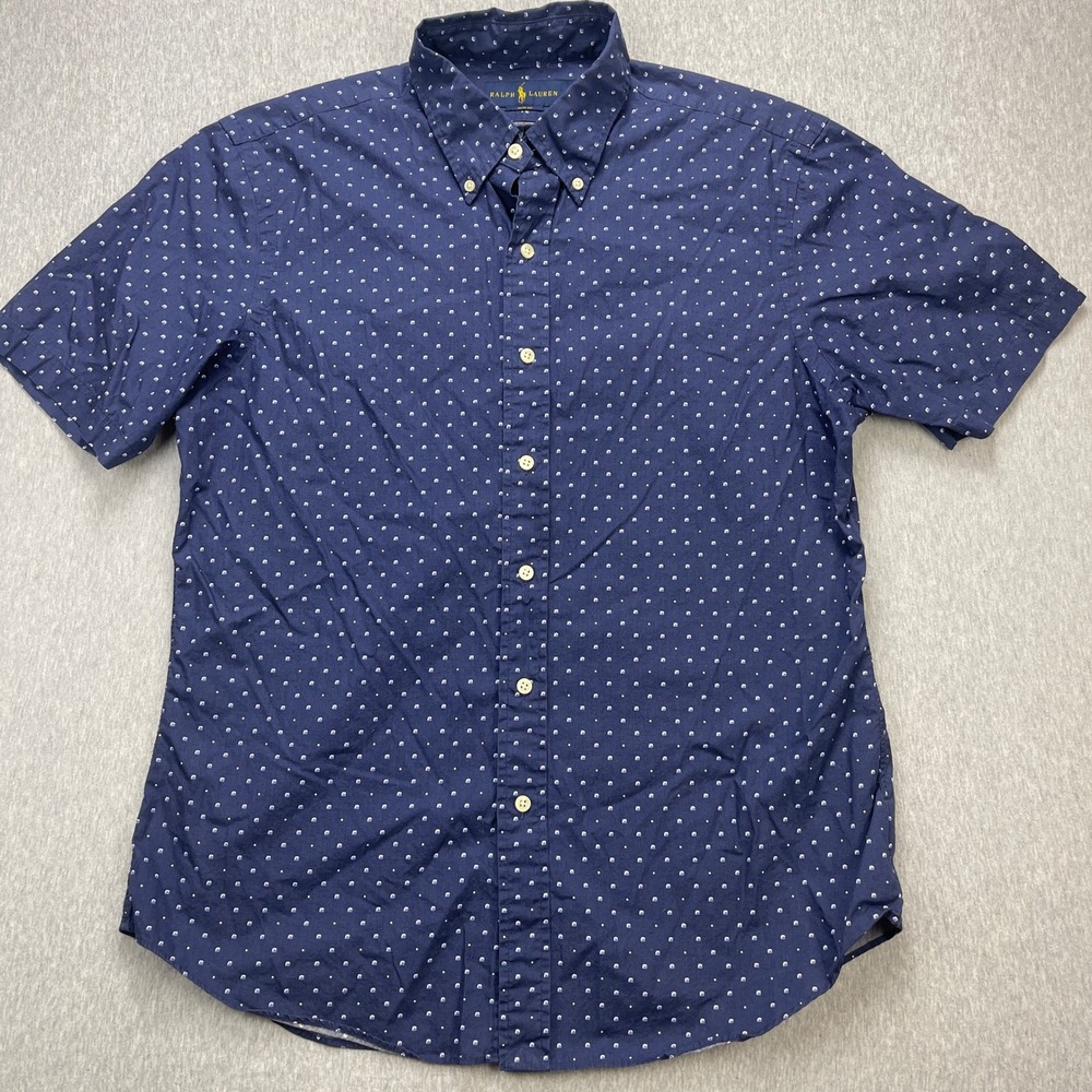 Ralph Lauren Shirt Mens Large Slim Fit Navy Blue Geometric Button-Down EUC